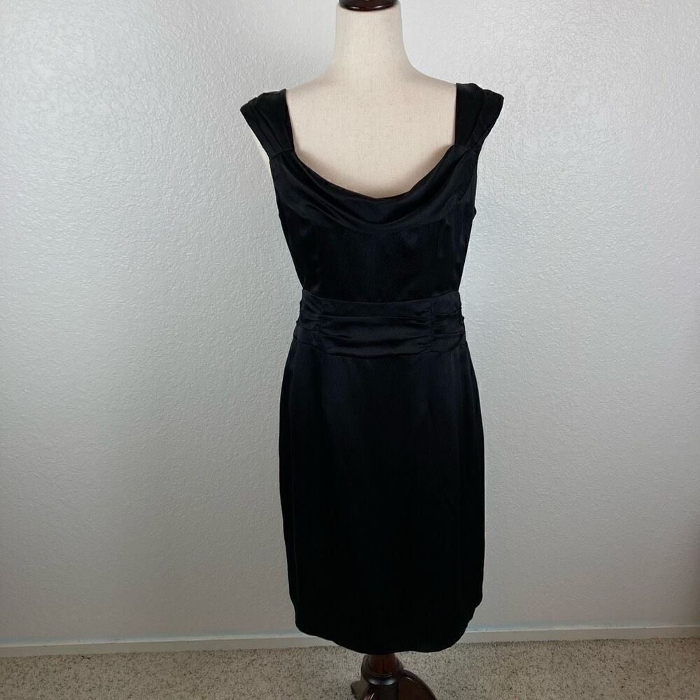 Vintage Y2K Nanette Lepore 100% Silk Black Dress Bow embellished Mini LBD 8